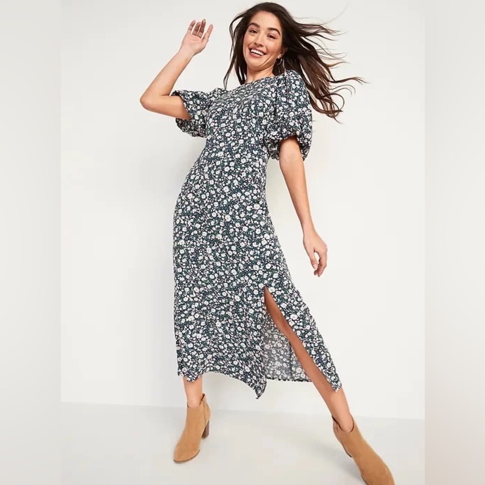 Old Navy Floral Puff Sleeve Maxi Shift Dress
